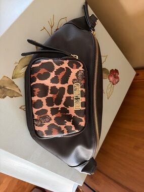 Victoria's Secret Black Belt Bag with Leopard Front Pocket